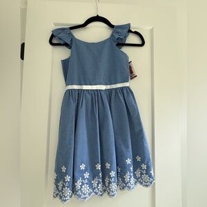 Zunie Blue and White Pleated Sundress with Flutter Sleeves